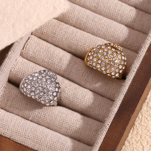 Luxury 18K gold and silver plated stainless steel rings with full crystal pavé inlay
