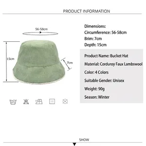 Guide des tailles du chapeau bob réversible en velours et laine avec tour de tête 56-58cm