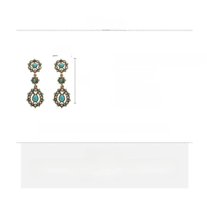 Detailed size and material chart for vintage turquoise and pearl drop earrings