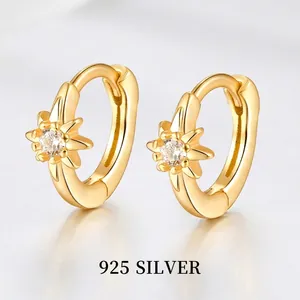 Octagram Star Huggie Hoop Earrings 925 Sterling Silver Clear Zircon Micro Pave Fashion Jewelry For Women Simple Style