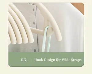 Detail of cream flocked hanger with anti-slip grooves holding a green strap dress