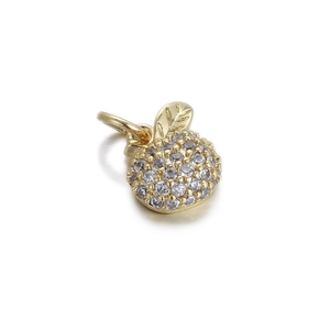 Detailed view of 14k gold-plated apple pendant encrusted with sparkling cubic zirconia