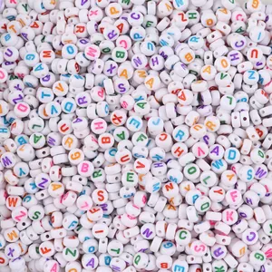 Bulk 4x7mm acrylic alphabet beads with colorful letters on white base for DIY jewelry