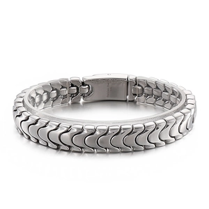Men's retro stainless steel dragon bone bracelet with wide links and high polish finish