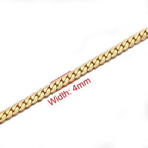 Detail view of 4mm golden curb chain links with polished stainless steel finish