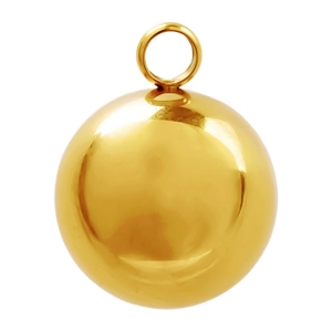 Pendentif sphérique en acier inoxydable 304 doré poli sur fond blanc épuré