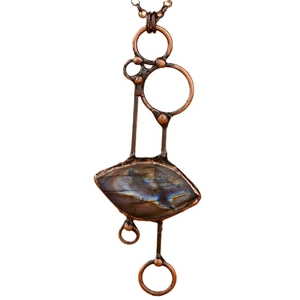 Vintage labradorite necklace with antique bronze geometric pendant for women party gift