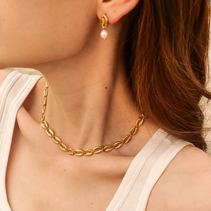 Shell Link Necklace 18K Gold Plated Stainless Steel Elegant Minimalist Non Tarnish Fashion Jewelry For Women