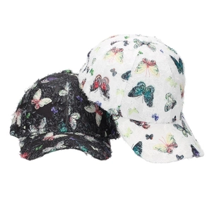 Modische Damen Baseballkappen mit Schmetterlingsdruck aus Spitze in Schwarz und Weiß