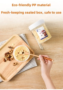 Detail of eco-friendly PP food container with white lid and lanyard for meal prep
