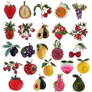 Fruit Brooch Pin Zinc Alloy Enamel Rhinestone Strawberry Cherry Pineapple Shape Anti-Exposure Lapel Pin For Women
