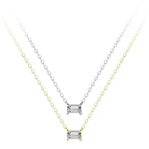 Elegant s925 sterling silver necklaces with rectangular zircon pendants in gold and silver