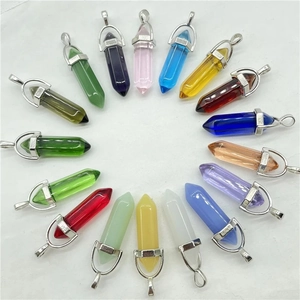 Natural hexagonal crystal column pendant set in various colors with silver metal caps