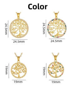 Detailed size chart for Tree of Life pendants in 24.5mm and 19mm with zircon stones