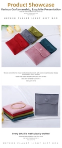 Detailed view of colorful velvet jewelry pouches with snap buttons for rings and necklaces