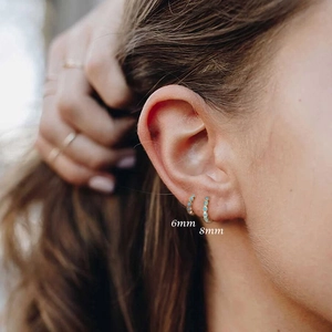 Minimalist S925 sterling silver gold hoops with turquoise inlay in 6mm and 8mm sizes