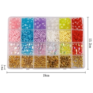 24-grid jewelry making kit with colorful heart beads and letter charms in storage box