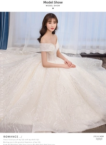 Close-up of luxury starry sequin bridal gown with elegant off-shoulder sparkling texture
