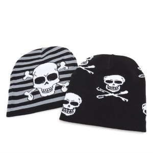 Ensemble de bonnets en tricot rayés avec motif crâne pour style hip hop et punk hiver