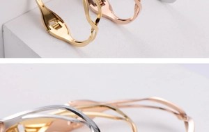 Polished titanium steel twisted bangles with a spring buckle hinge mechanism