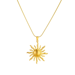 Gold plated stainless steel sun totem pendant necklace with elegant snake chain