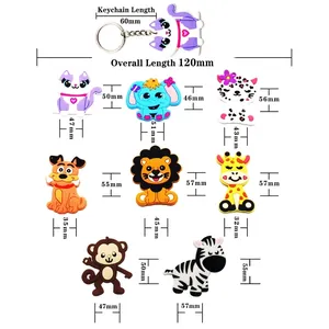 Cartoon forest animal PVC keychain set for bags featuring lion zebra and giraffe