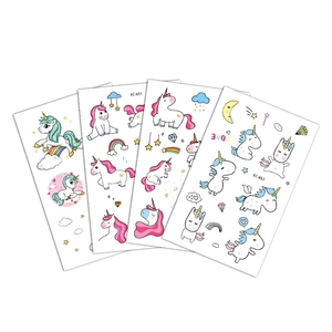 Waterproof colorful cartoon unicorn temporary tattoos set for kids with rainbow patterns
