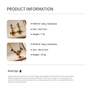 Tableau détaillé des tailles et poids pour ensemble de collier et boucles d'oreilles vintage