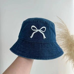 Chapeau Bob En Jean Coton Pour Femmes Broderie Nœud Large Bord Protection Solaire Décontracté Vintage Mode Solaire