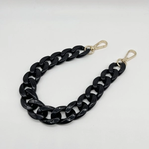 Chunky black acrylic chain strap with gold metal lobster clasps for bags and glasses