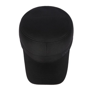 Classic men's black flat top winter cap with sport embroidery and ear protection