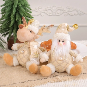 Plush Santa and Reindeer hanging ornaments with knit fabric and pearl button details