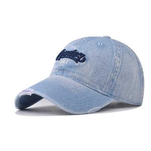 Vintage Washed Denim Baseball Cap Distressed Ripped Cotton Adjustable Sun Hat London Embroidery For Men Women