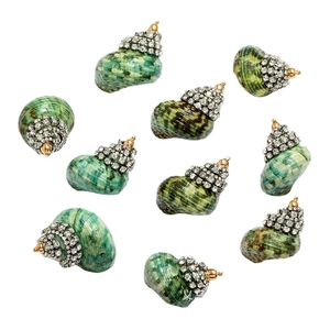 Natural green shell charms with rhinestone inlay and gold metal rings for jewelry making