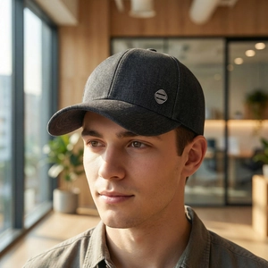 Casquette de baseball en denim gris foncé pour homme avec visière courbée et logo métal