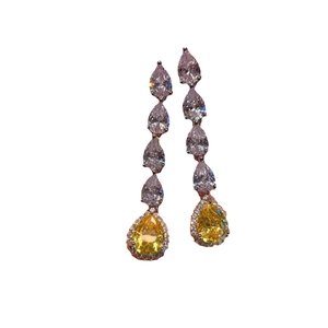 Elegant silver earrings with yellow pear-cut diamonds and white crystal accents