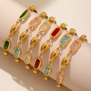 Elegantes Goldketten Armband Set mit facettierten ovalen tschechischen Glasedelsteinen