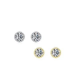 Classic round s925 silver stud earrings with sparkling cubic zirconia and milgrain edge