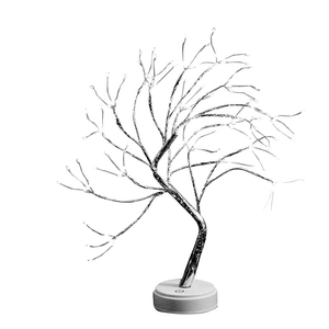 LED pearl tree night light with adjustable silver branches and white round touch base