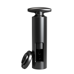 Electric wine opener in black with foil cutter, sleek cylindrical automatic corkscrew