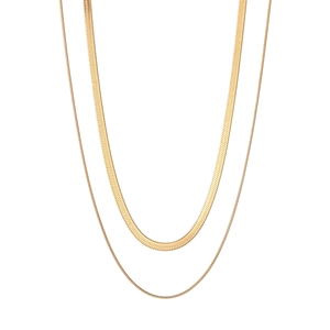 Double-layered gold-plated stainless steel snake and fine chain necklace for women