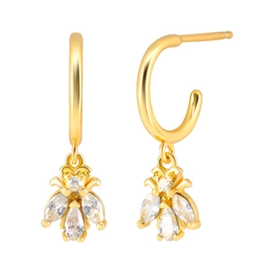 Minimalist S925 silver needle bee hoop earrings with gold plating and sparkling zircon