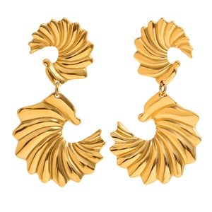 Boucles d'oreilles ailes en acier inoxydable plaqué or 18K avec texture coquillage