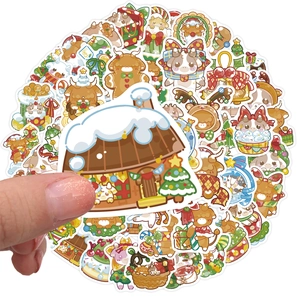 Close-up of cute Christmas cow stickers with winter cartoon patterns and festive designs