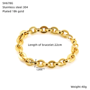 Detail view of 18K gold plated stainless steel chunky link bracelet with lobster clasp