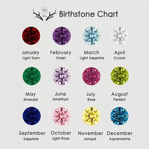 Sparkling birthstone selection chart for stainless steel rings with 12 zircon colors