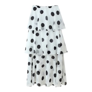 Damen Set aus ärmellosem Top und gestuftem Maxirock mit weißen Polka Dots