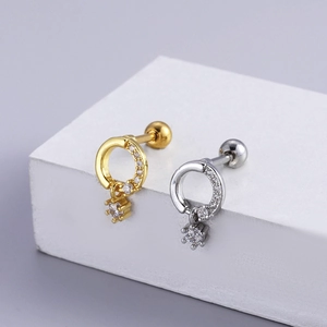 Surgical steel bow heart hoop earrings with sparkling zircon dangles in gold and silver