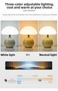 Detailed comparison of three color temperatures for a mushroom ceramic bedside lamp
