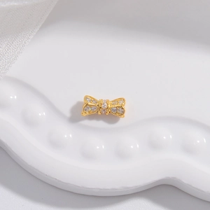 S925 sterling silver gold bow bead with cubic zirconia pavé for DIY jewelry making